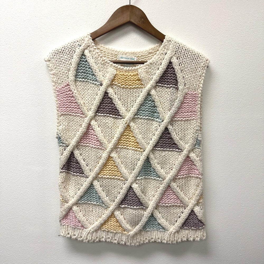 Vintage Jamie Scott Hand Knit Pastel Argyle Sweater Tank Size M